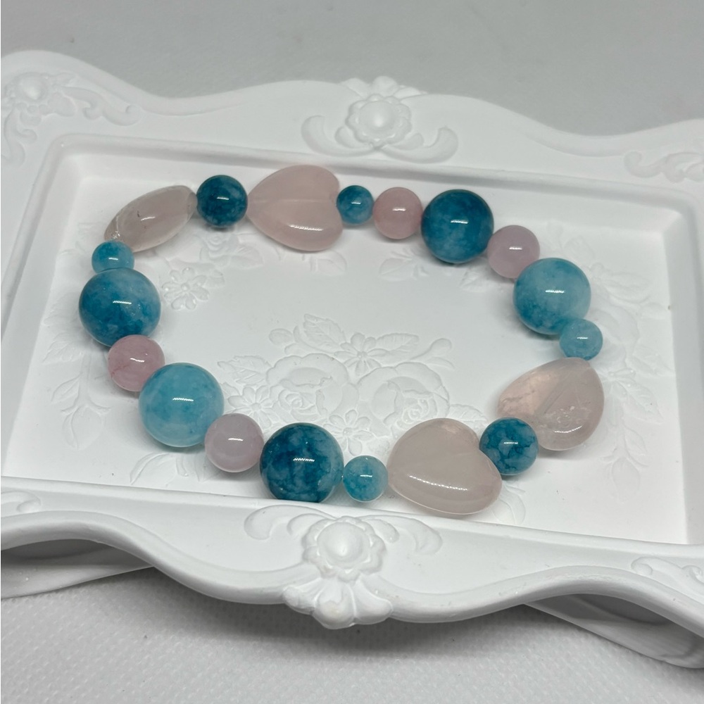 Ocean Blue Jade and Rose Quartz Calming Love Bracelet